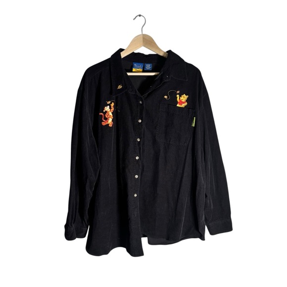 Disney Tops - Vintage Disney Winnie the Pooh Corduroy Shirt Flannel Black Embroidered Size 26